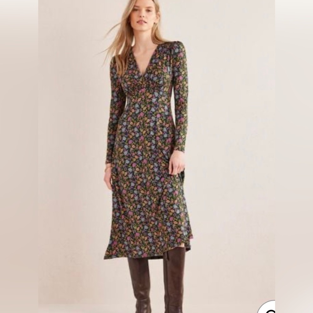 Boden Maxi Dress Long Sleeve Jersey Floral Pockets